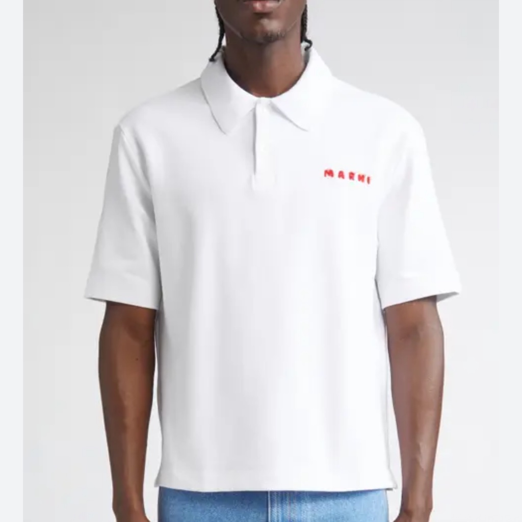 Marni Mohair-Logo White Pique Polo Shirt New Sz S $635!!